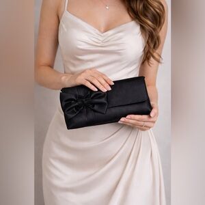 Nina Black Satin Clutch with Bow Accent -See Below ⬇️